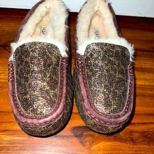 UGG AUSTRALIA WOMENS ANSLEY GLITTER LEOPARD brown SLIPPERS MOCCASIN SIZE 7
